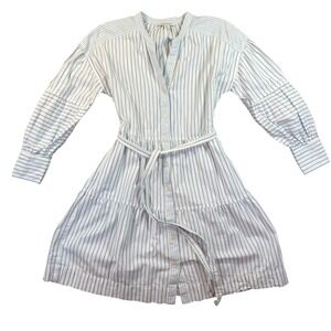 Free Assembly Tiered Mini Shirtdress Womens XS Blue White Striped Cotton Casual